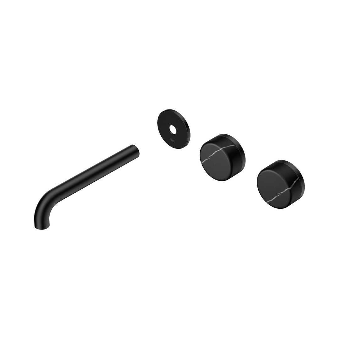 Nero Serenity Wall Basin Set 185Mm Offset Spout - Matte Black Marquina Black Handle Trim Kit Only