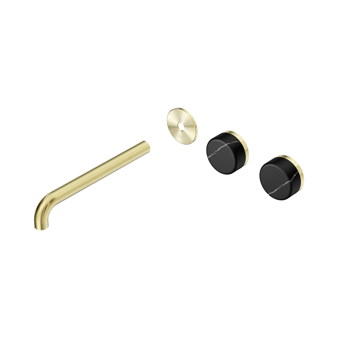 Nero Serenity Wall Basin Set 220Mm Offset Spout - Brushed Gold Marquina Black Handle Trim Kit Only