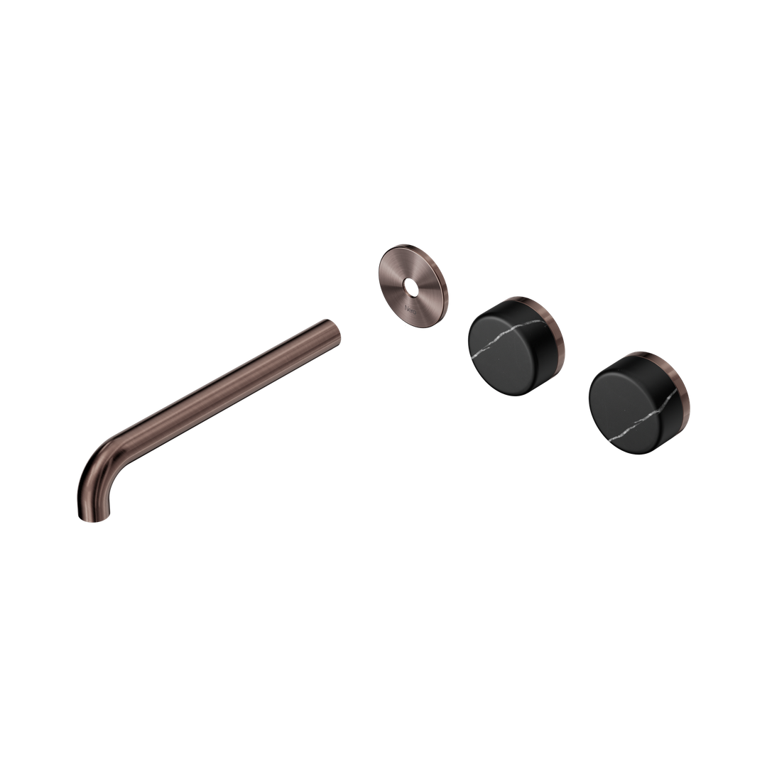 Nero Serenity Wall Basin Set 220Mm Offset Spout - Brushed Bronze Marquina Black Handle Trim Kit