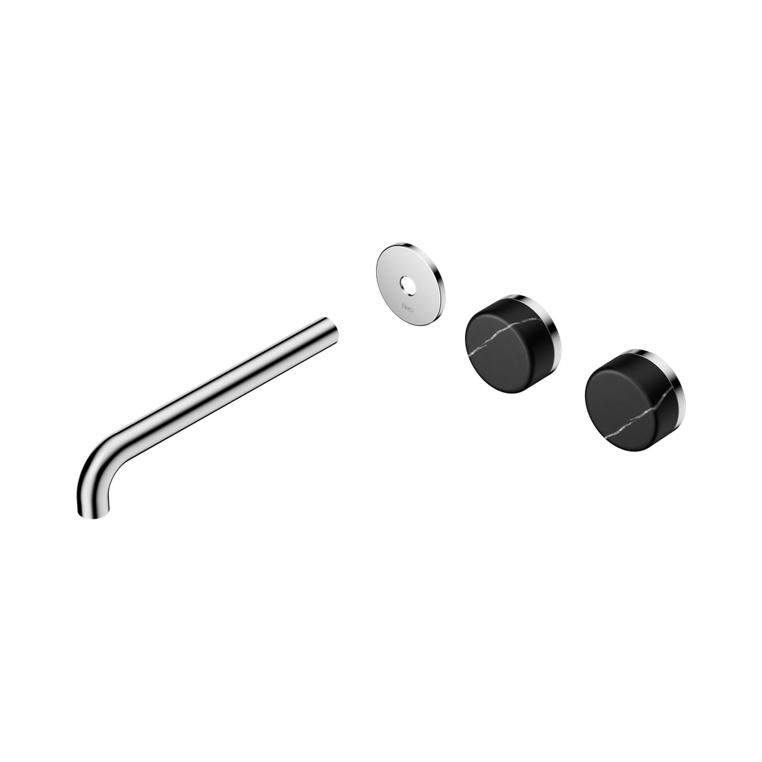 Nero Serenity Wall Basin Set 220Mm Offset Spout - Chrome Marquina Black Handle Trim Kit Only