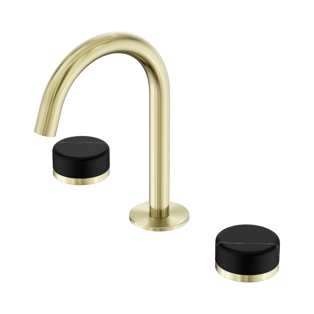 Nero Serenity Basin Set Arc Spout Brushed Gold - Marquina Black Handle