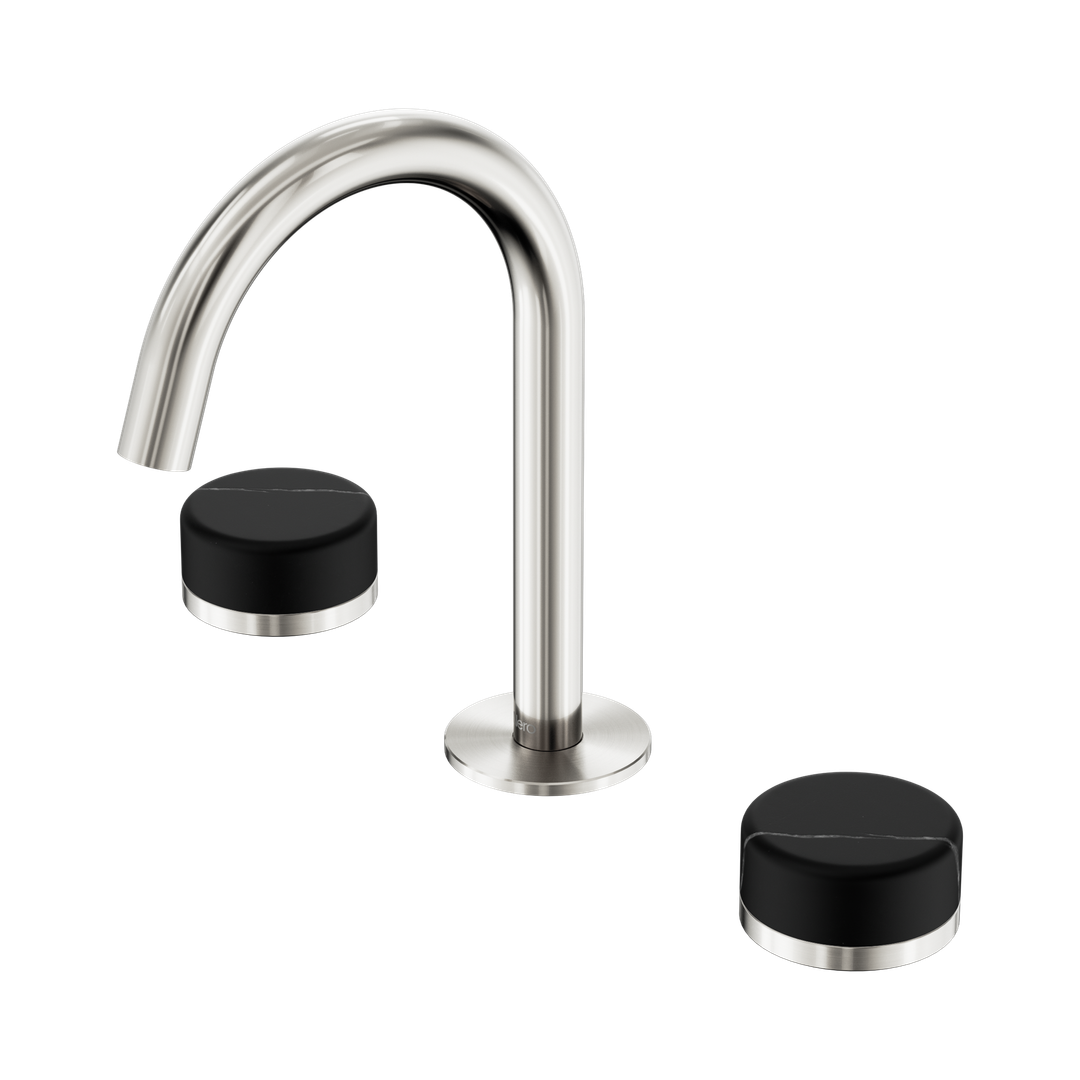 Nero Serenity Basin Set Arc Spout Brushed Nickel - Marquina Black Handle