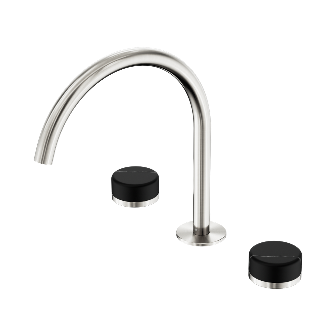 Nero Serenity Bath/Kitchen Set Arc Spout Brushed Nickel - Marquina Black Handle