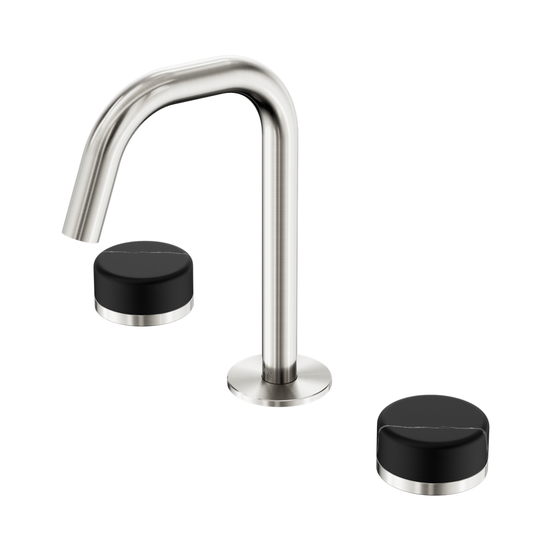 Nero Serenity Basin Set Edge Spout Brushed Nickel - Marquina Black Handle