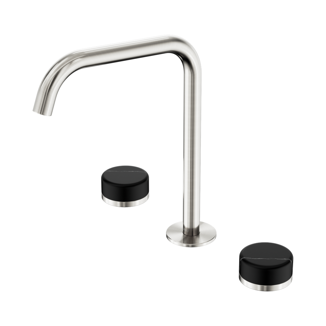 Nero Serenity Bath/Kitchen Set Edge Spout Brushed Nickel - Marquina Black Handle