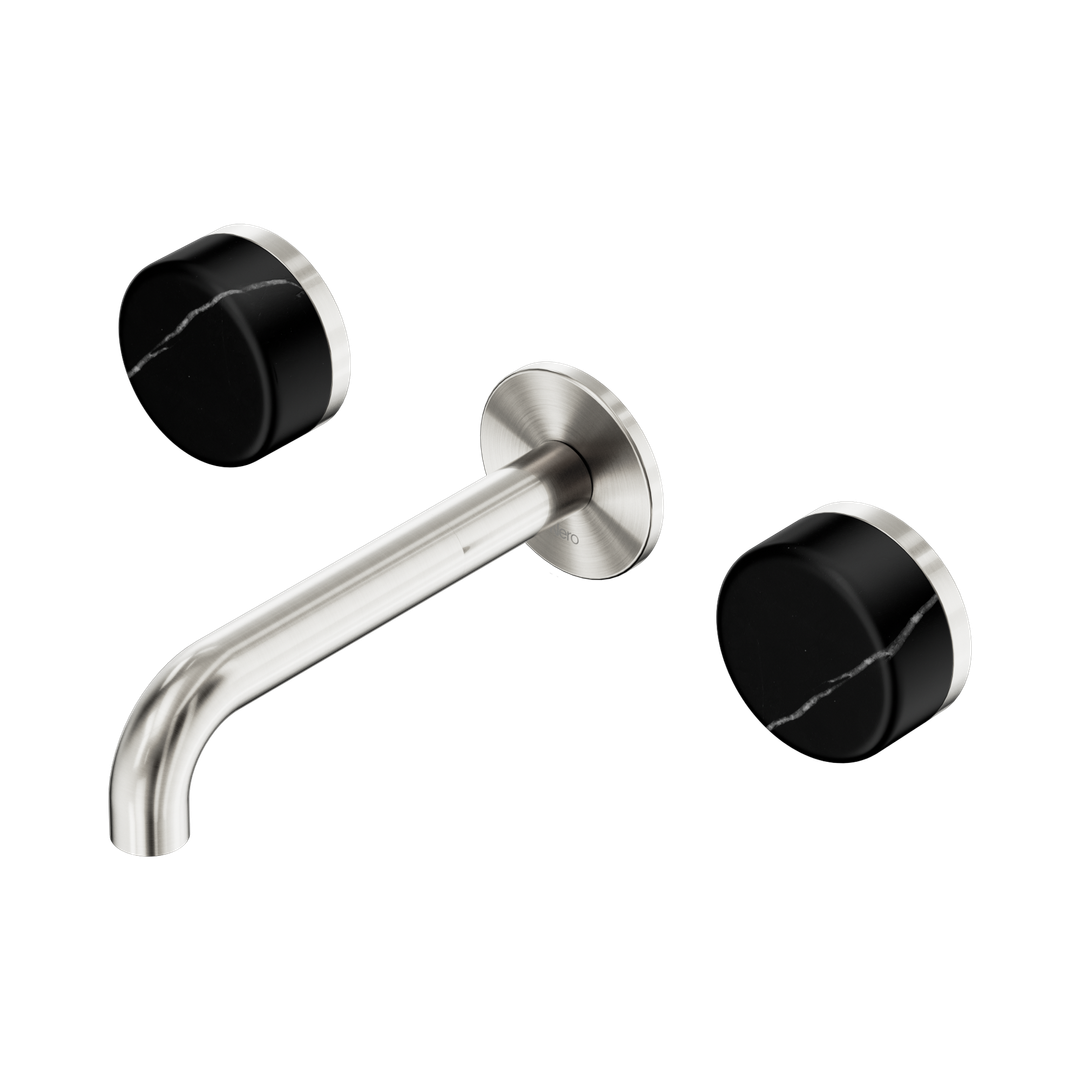 Nero Serenity Wall Basin Set 160Mm Spout Brushed Nickel - Marquina Black Handle