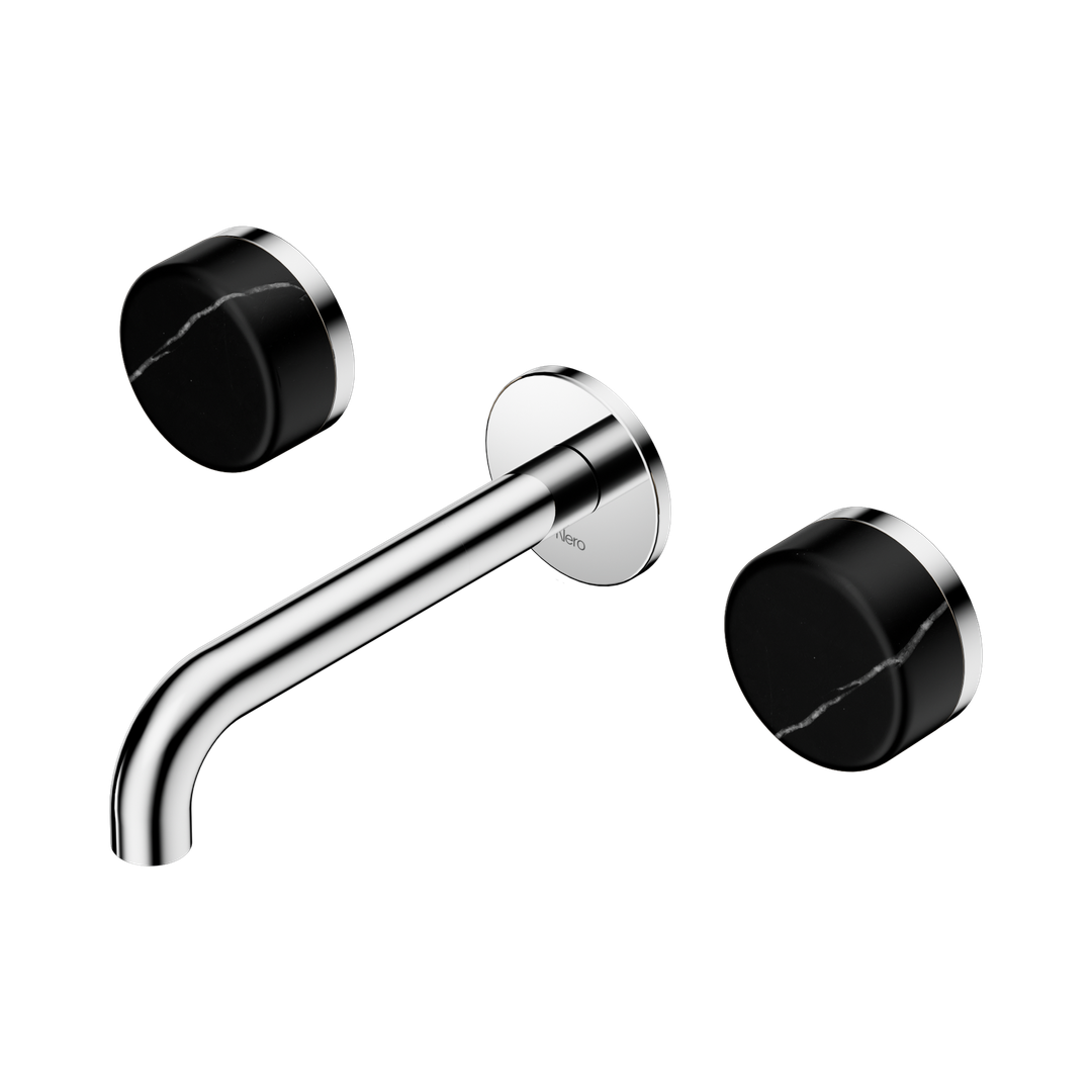 Nero Serenity Wall Basin Set 160Mm Spout Chrome - Marquina Black Handle