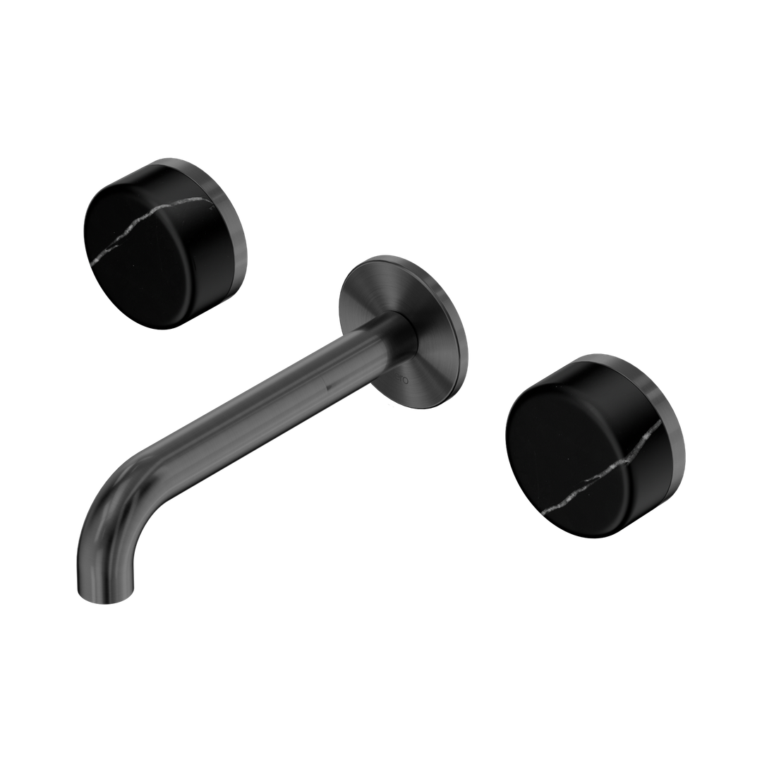 Nero Serenity Wall Basin Set 160Mm Spout Gunmetal - Marquina Black Handle