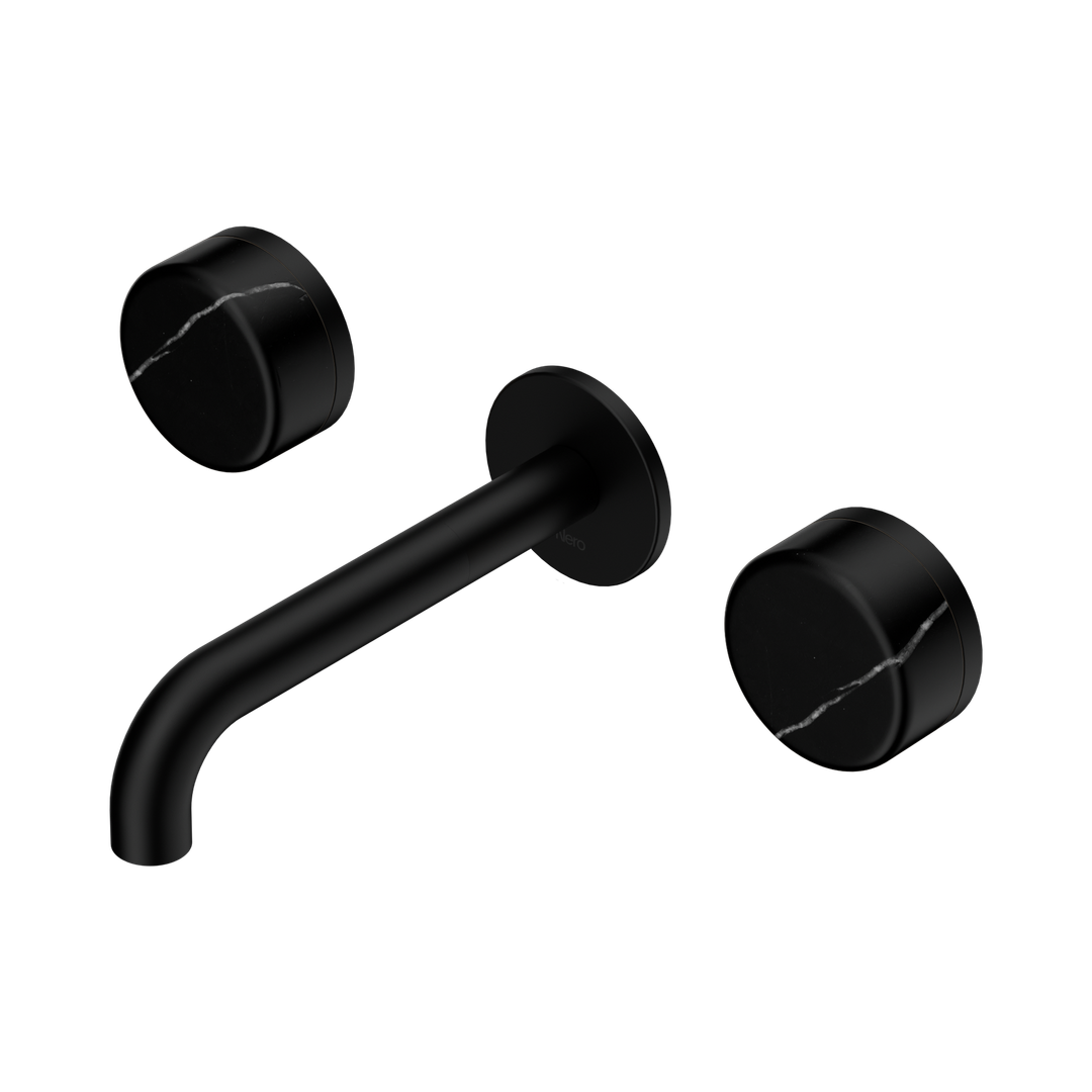 Nero Serenity Wall Basin Set 160Mm Spout Matte Black - Marquina Black Handle