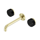 Nero Serenity Wall Basin Set 185Mm Spout Brushed Gold - Marquina Black Handle