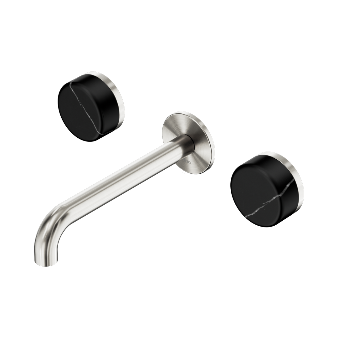 Nero Serenity Wall Basin Set 185Mm Spout Brushed Nickel - Marquina Black Handle