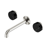 Nero Serenity Wall Basin Set 185Mm Spout Brushed Nickel - Marquina Black Handle