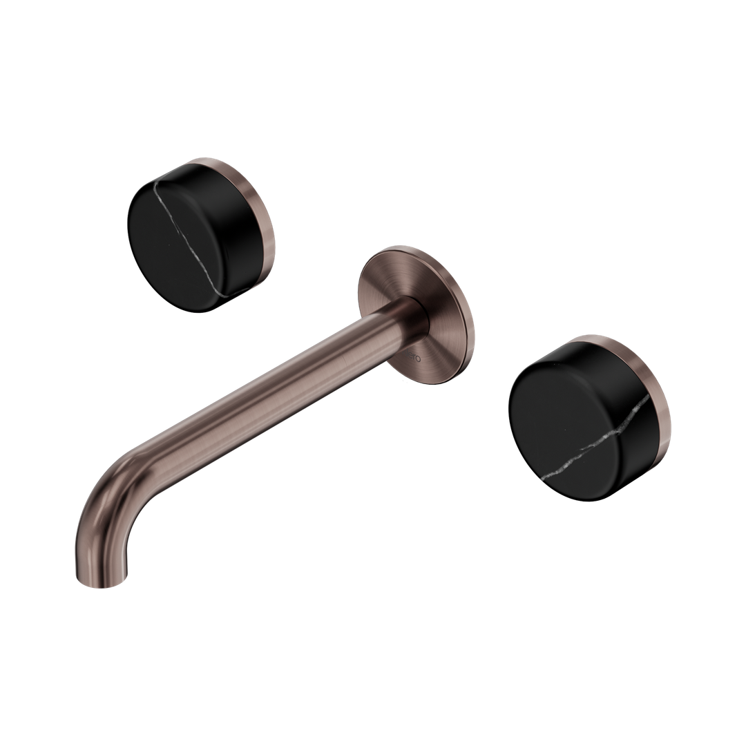 Nero Serenity Wall Basin Set 185Mm Spout Brushed Bronze - Marquina Black Handle