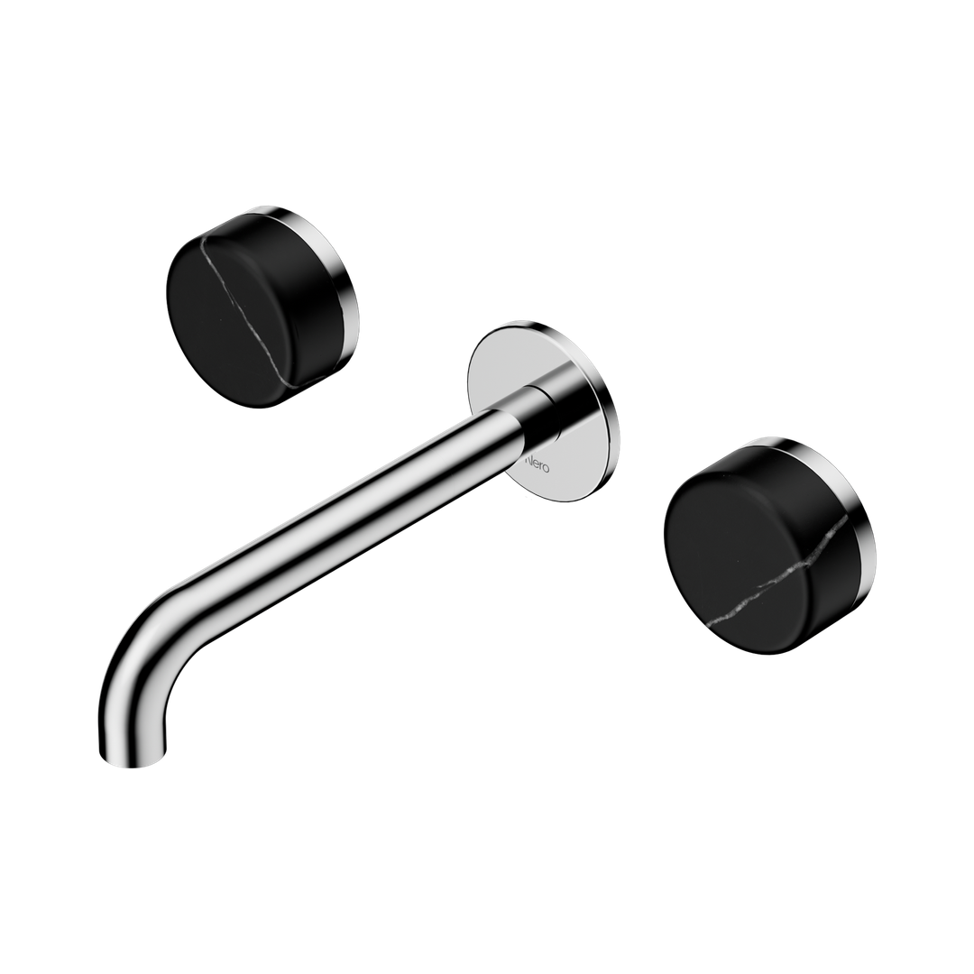 Nero Serenity Wall Basin Set 185Mm Spout Chrome - Marquina Black Handle