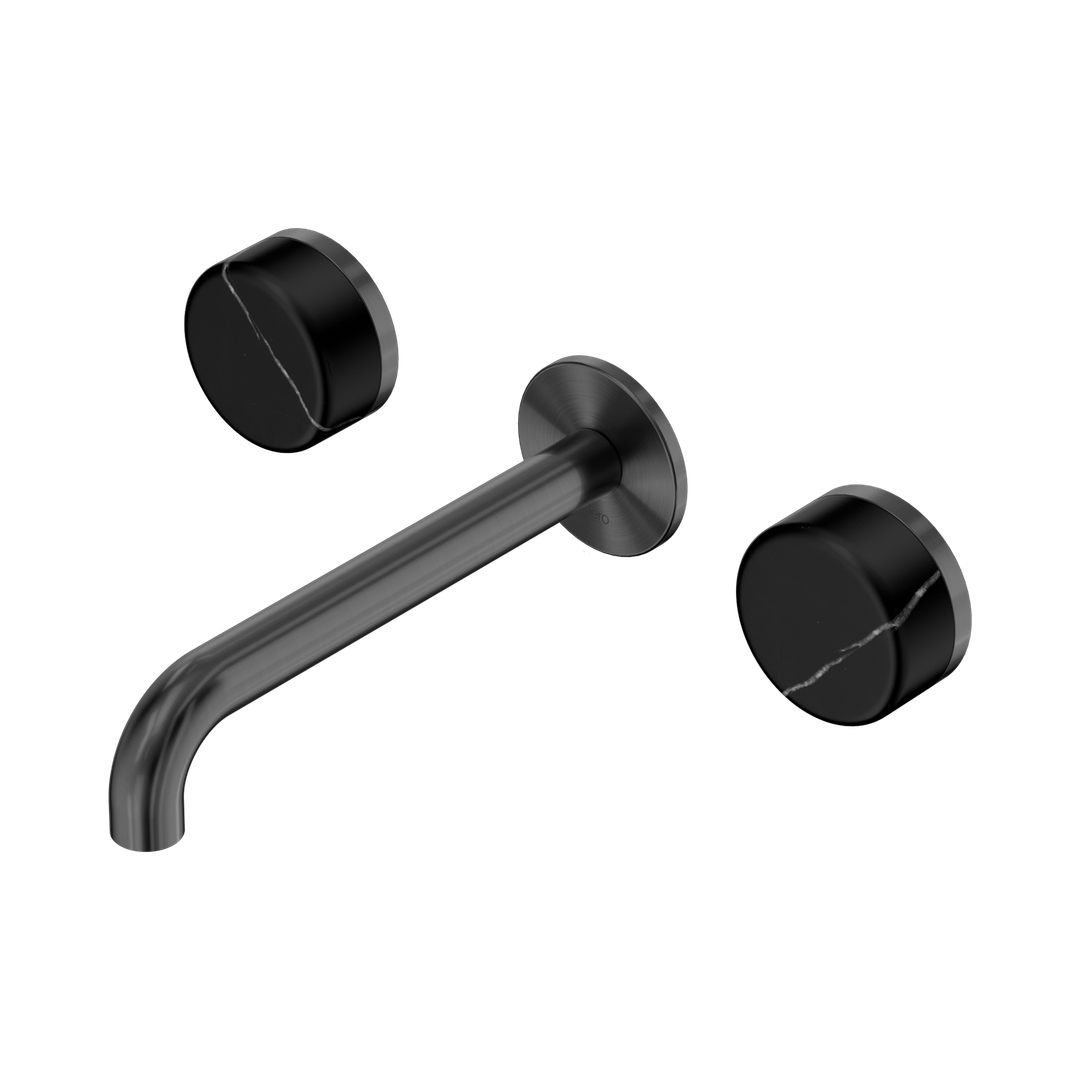 Nero Serenity Wall Basin Set 185Mm Spout Gunmetal - Marquina Black Handle