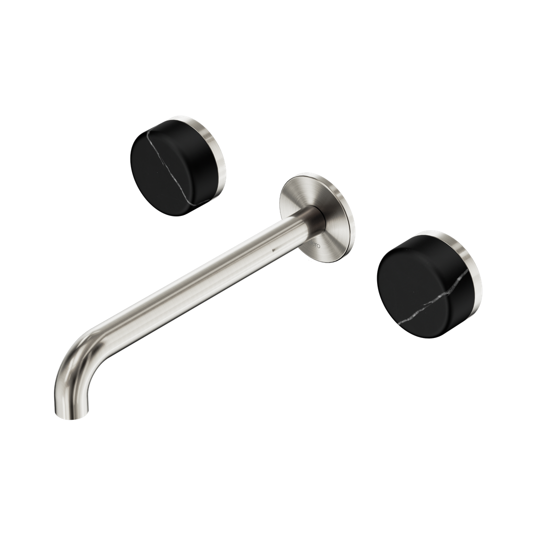 Nero Serenity Wall Basin Set 220Mm Spout Brushed Nickel - Marquina Black Handle
