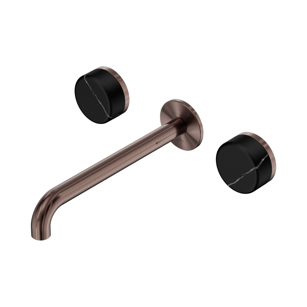 Nero Serenity Wall Basin Set 220Mm Spout Brushed Bronze - Marquina Black Handle