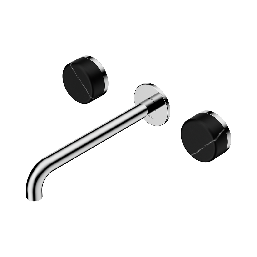 Nero Serenity Wall Basin Set 220Mm Spout Chrome - Marquina Black Handle