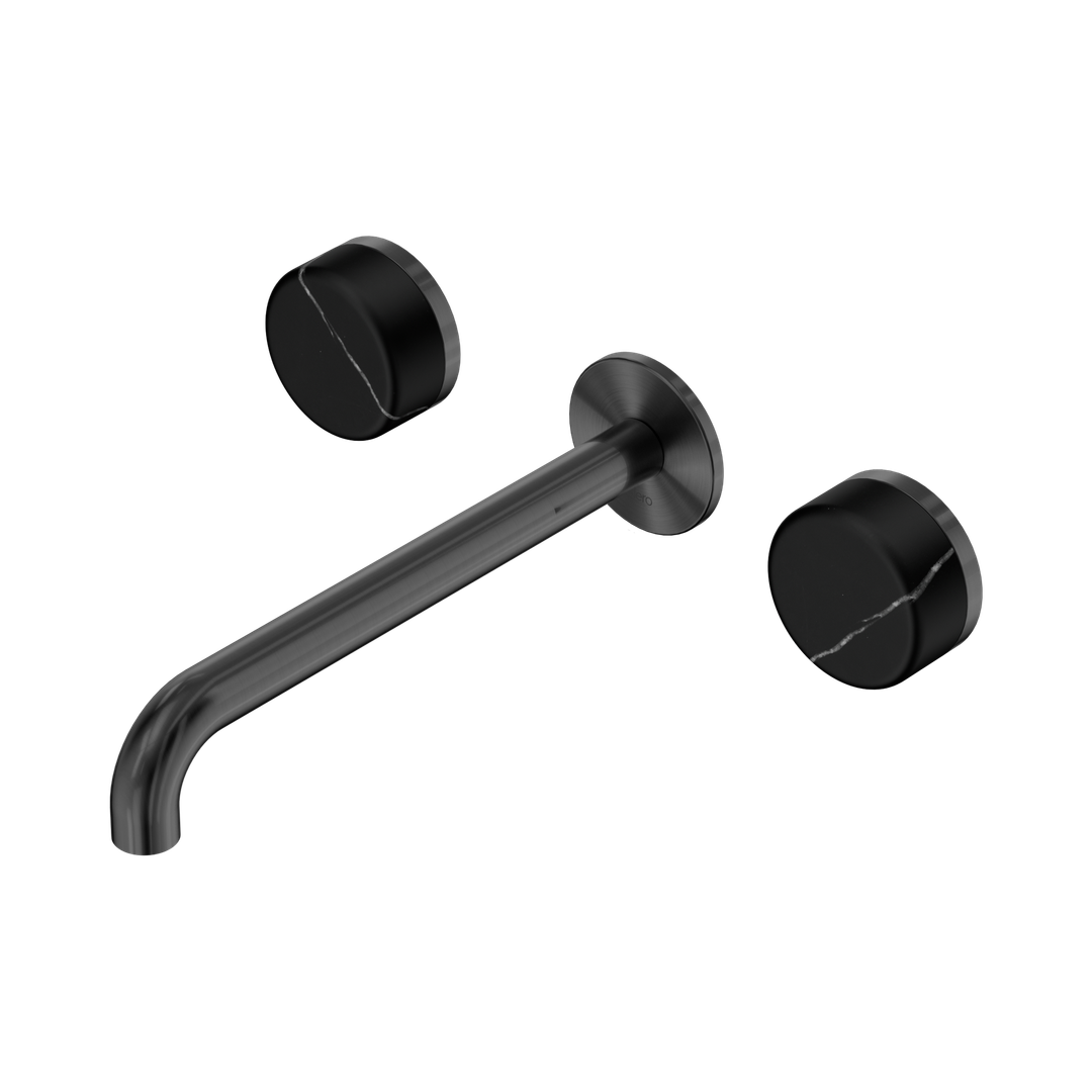 Nero Serenity Wall Basin Set 220Mm Spout Gunmetal - Marquina Black Handle