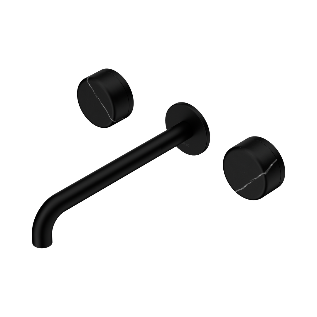 Nero Serenity Wall Basin Set 220Mm Spout Matte Black - Marquina Black Handle