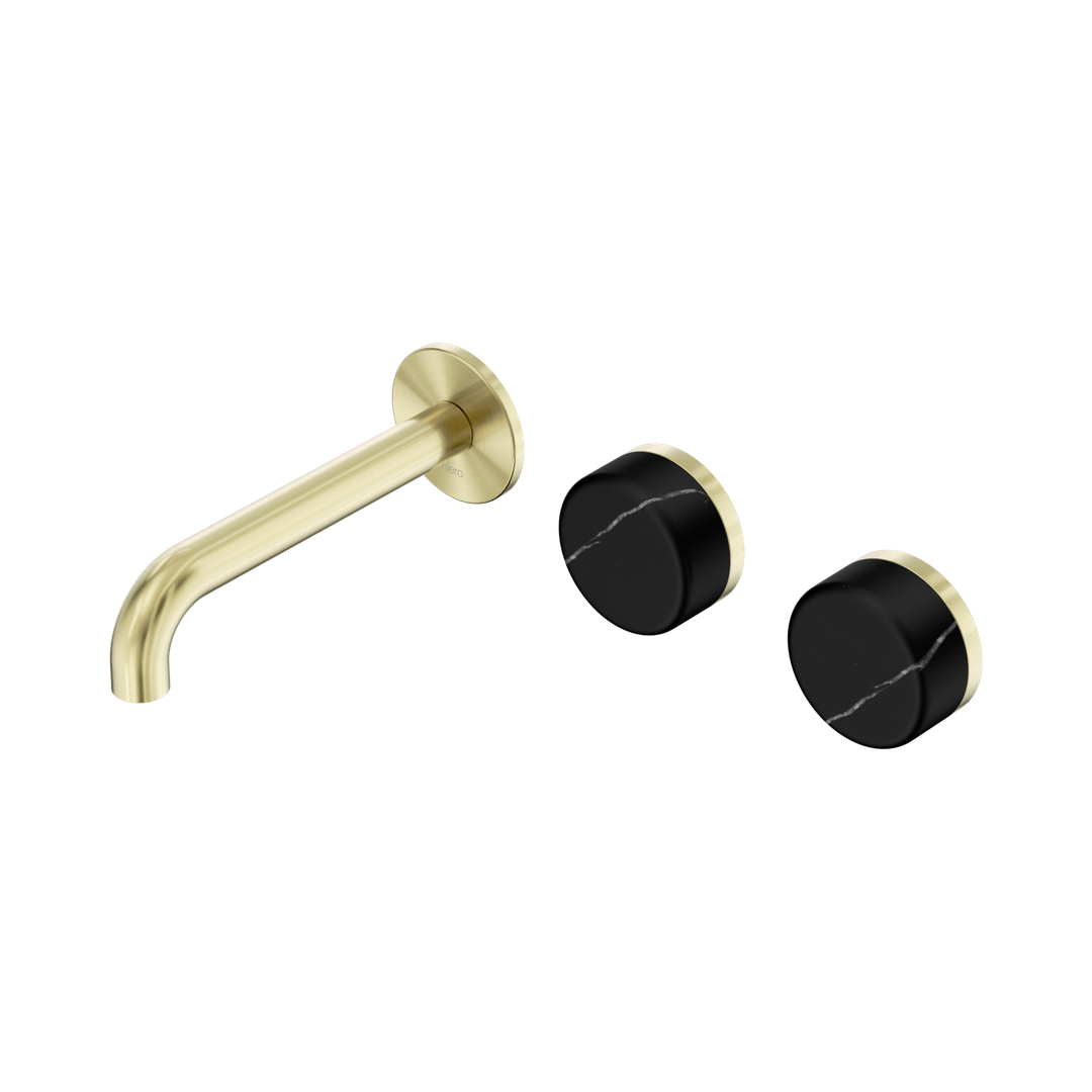 Nero Serenity Wall Basin Set 160Mm Offset Spout Brushed Gold - Marquina Black Handle