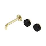 Nero Serenity Wall Basin Set 160Mm Offset Spout Brushed Gold - Marquina Black Handle