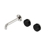 Nero Serenity Wall Basin Set 160Mm Offset Spout Brushed Nickel - Marquina Black Handle