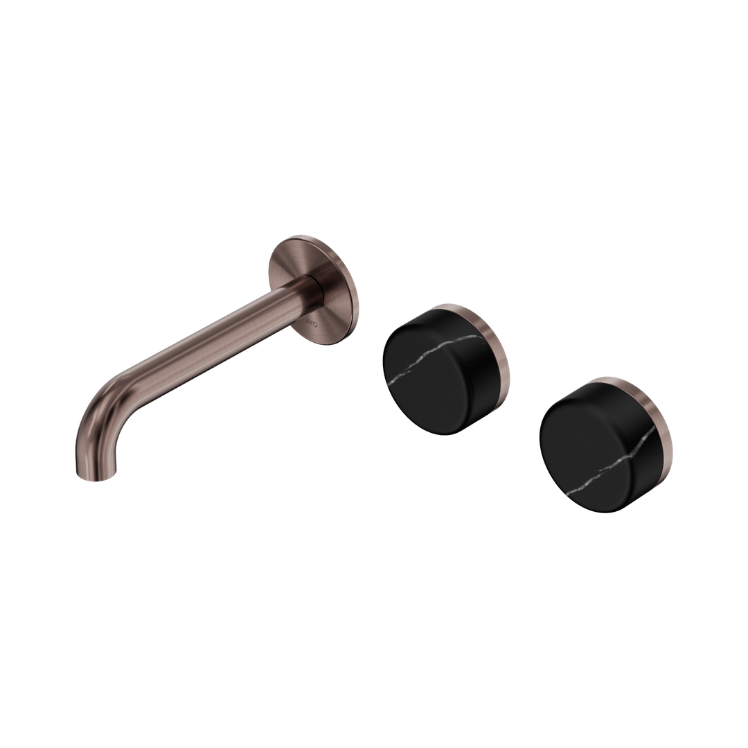 Nero Serenity Wall Basin Set 160Mm Offset Spout Brushed Bronze - Marquina Black Handle