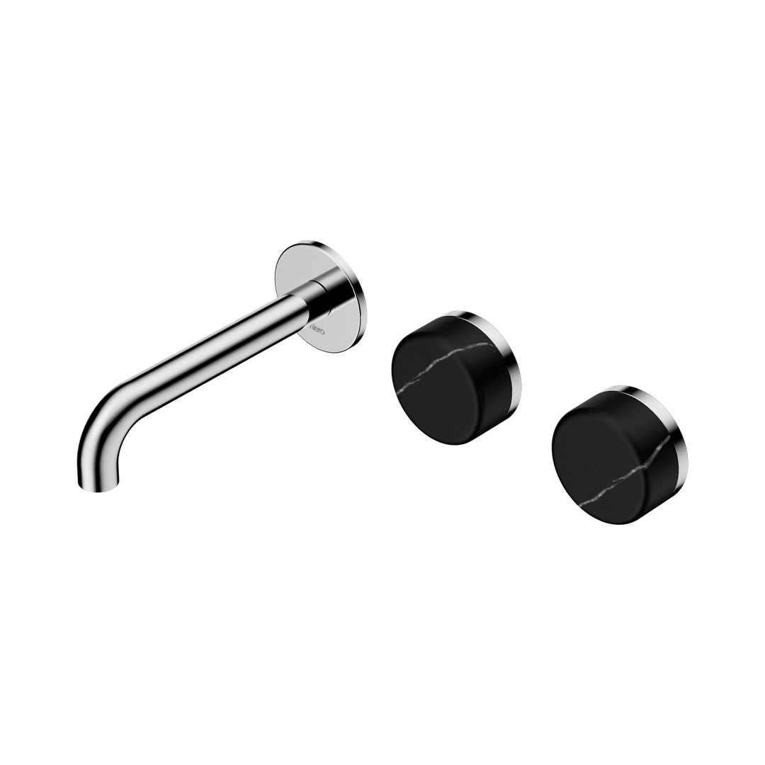 Nero Serenity Wall Basin Set 160Mm Offset Spout Chrome - Marquina Black Handle