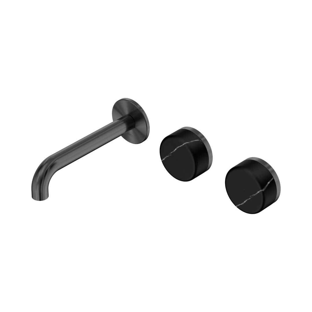 Nero Serenity Wall Basin Set 160Mm Offset Spout Gunmetal - Marquina Black Handle