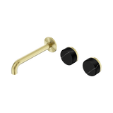 Nero Serenity Wall Basin Set 185Mm Offset Spout Brushed Gold - Marquina Black Handle
