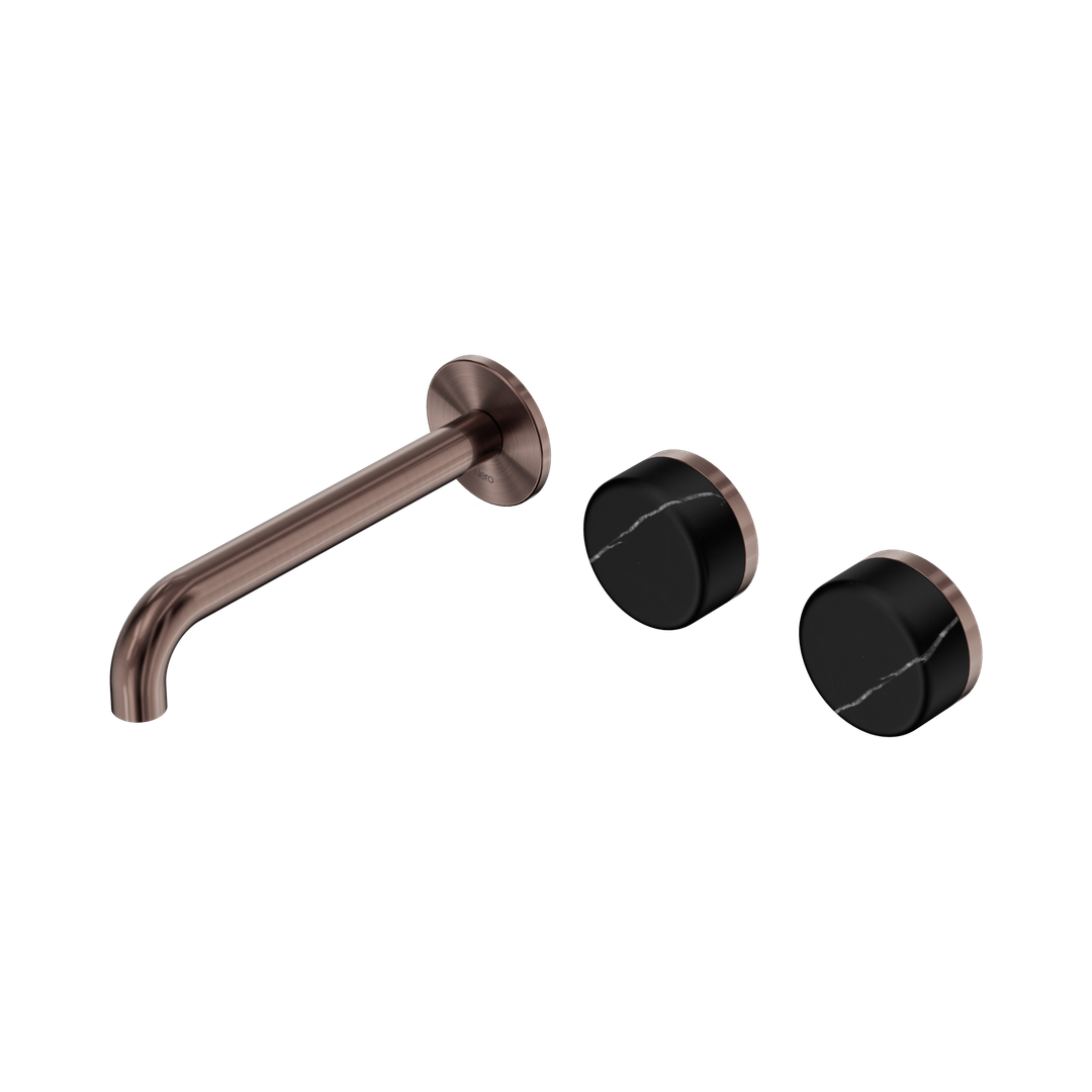Nero Serenity Wall Basin Set 185Mm Offset Spout Brushed Bronze - Marquina Black Handle