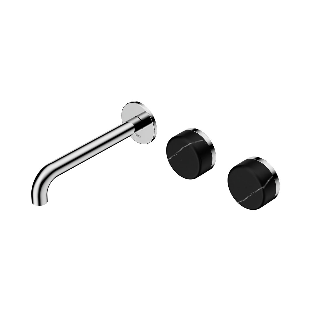 Nero Serenity Wall Basin Set 185Mm Offset Spout Chrome - Marquina Black Handle