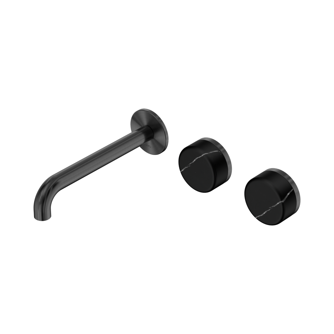 Nero Serenity Wall Basin Set 185Mm Offset Spout Gunmetal - Marquina Black Handle