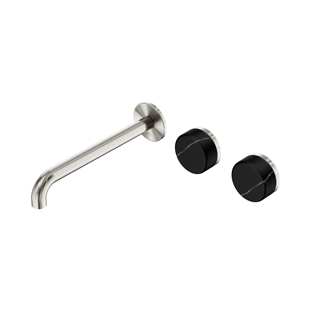 Nero Serenity Wall Basin Set 220Mm Offset Spout Brushed Nickel - Marquina Black Handle