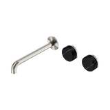 Nero Serenity Wall Basin Set 220Mm Offset Spout Brushed Nickel - Marquina Black Handle