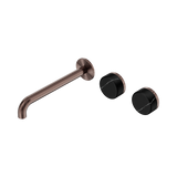 Nero Serenity Wall Basin Set 220Mm Offset Spout Brushed Bronze - Marquina Black Handle