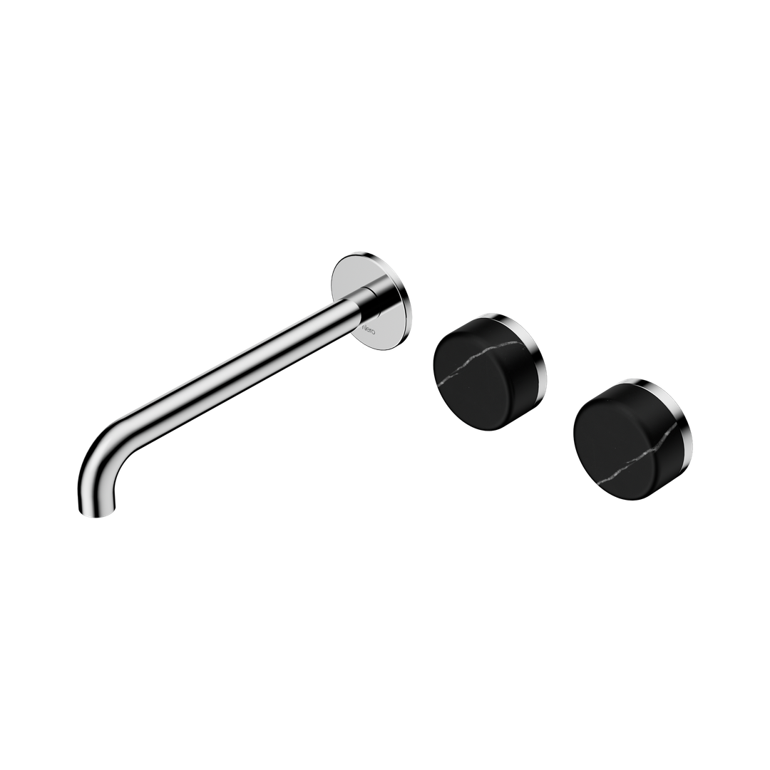 Nero Serenity Wall Basin Set 220Mm Offset Spout Chrome - Marquina Black Handle