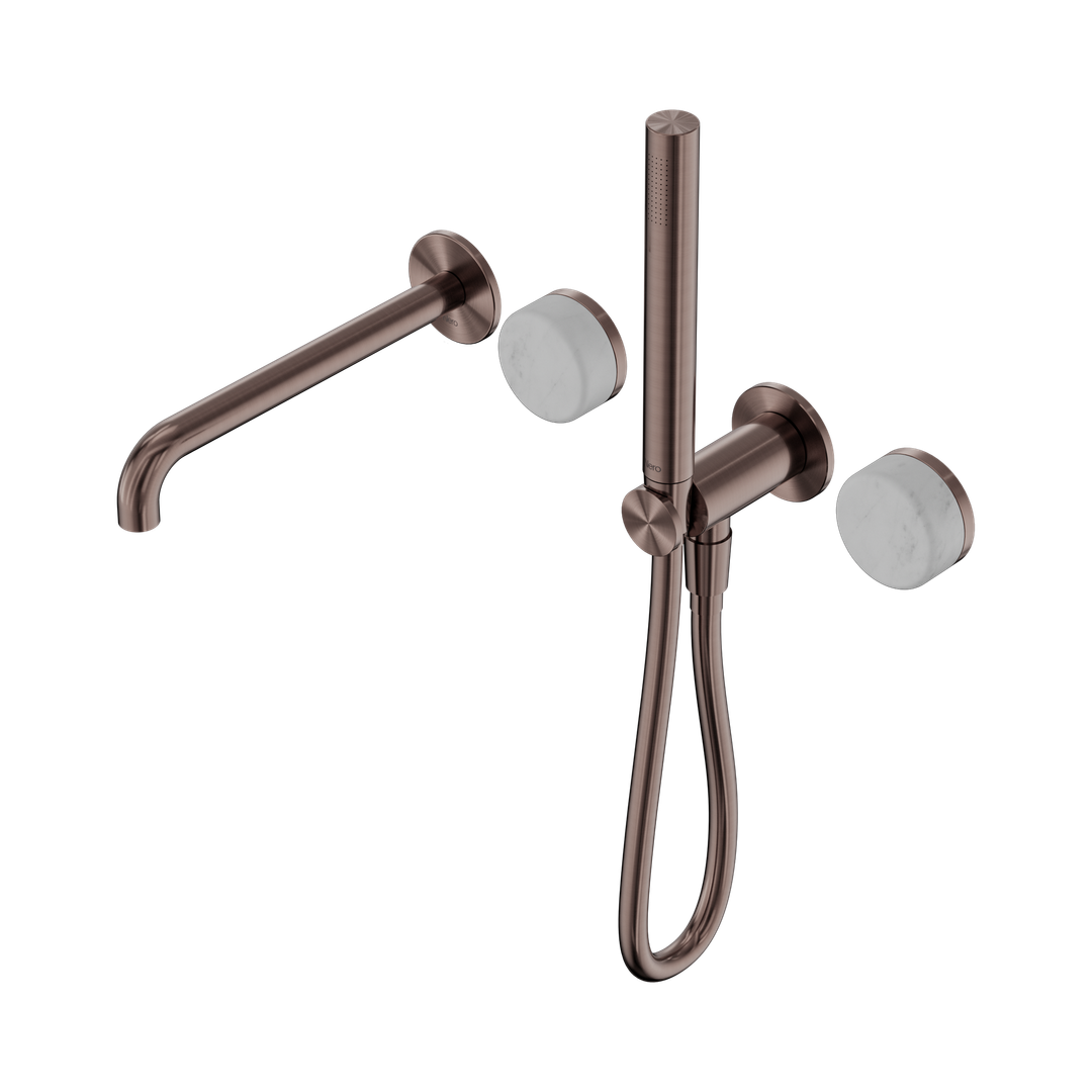 Nero Serenity Progressive Shower System - Spout Brushed Bronze - Carrara Handle & Slim Shower