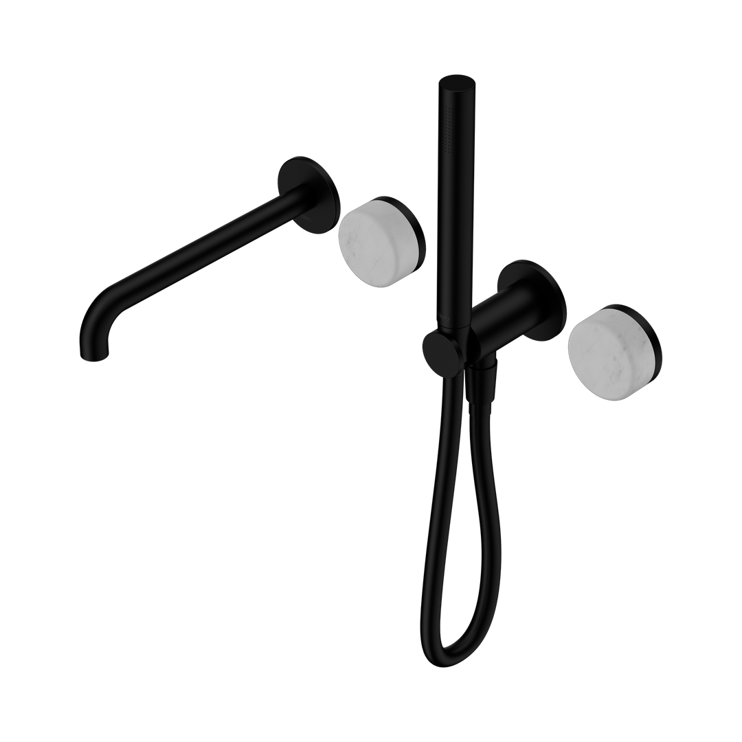Nero Serenity Progressive Shower System - Spout Matte Black - Carrara Handle & Slim Shower
