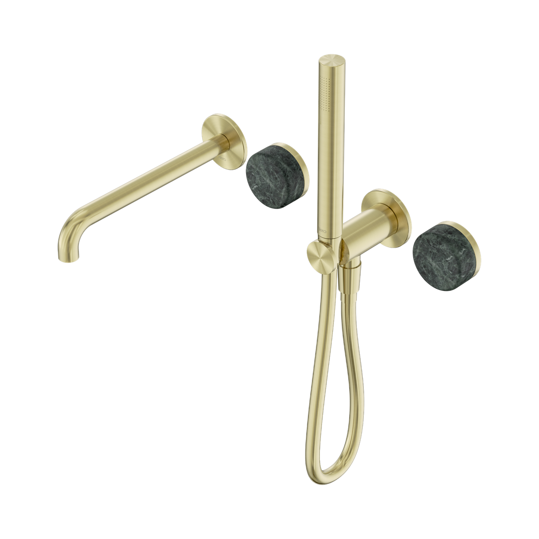 Nero Serenity Progressive Shower System - Spout Brushed Gold - Verde Alpi Handle & Slim Shower