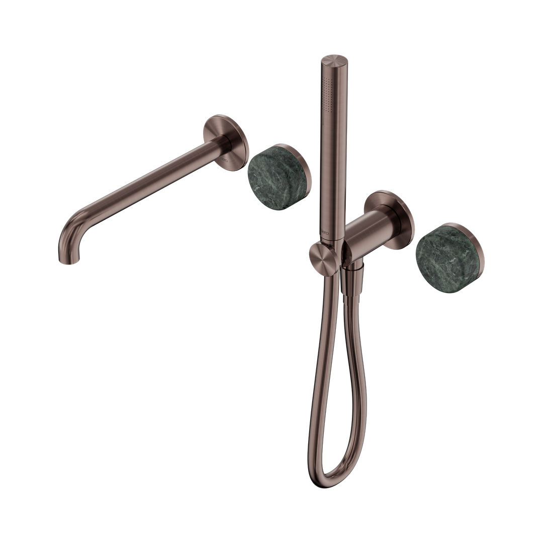Nero Serenity Progressive Shower System - Spout Brushed Bronze - Verde Alpi Handle & Slim Shower