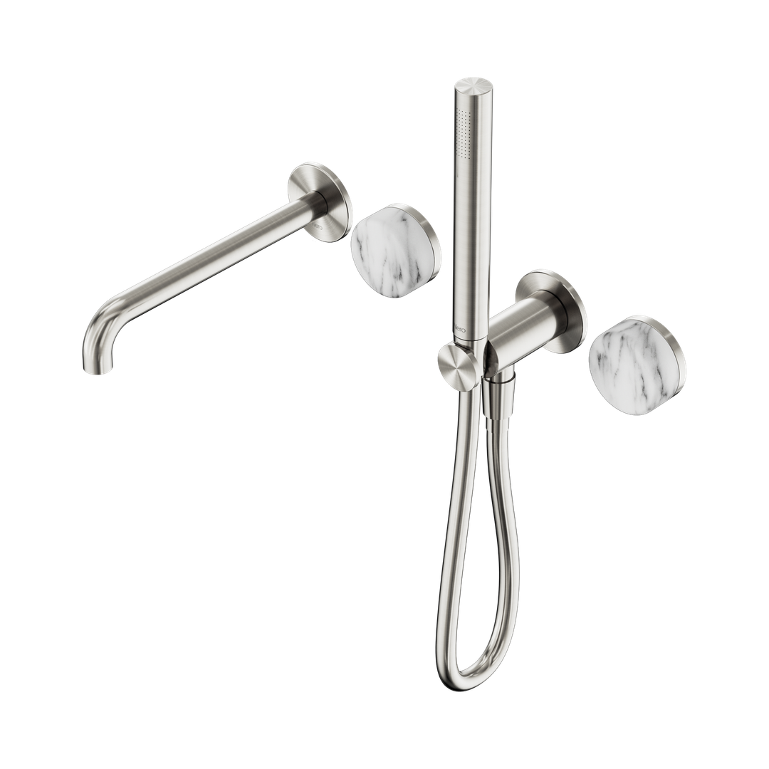 Nero Serenity Progressive Shower System - Spout Brushed Nickel Arabescato Corchia Handle & Slim Shower