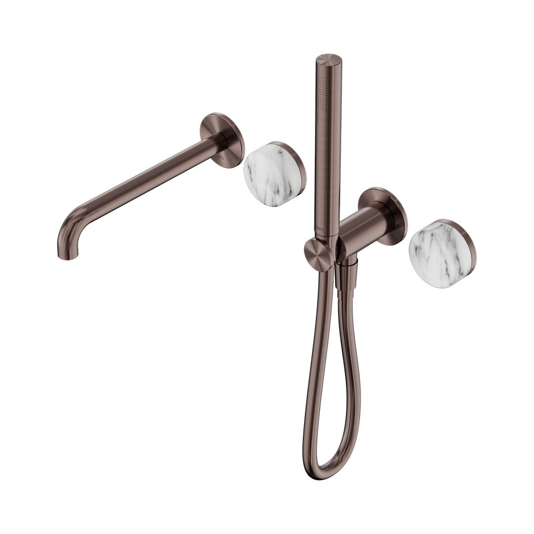 Nero Serenity Progressive Shower System - Spout Brushed Bronze Arabescato Corchia Handle & Slim Shower