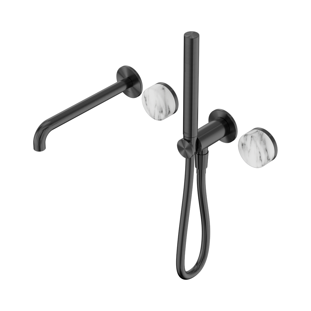 Nero Serenity Progressive Shower System - Spout Gunmetal Arabescato Corchia Handle & Slim Shower