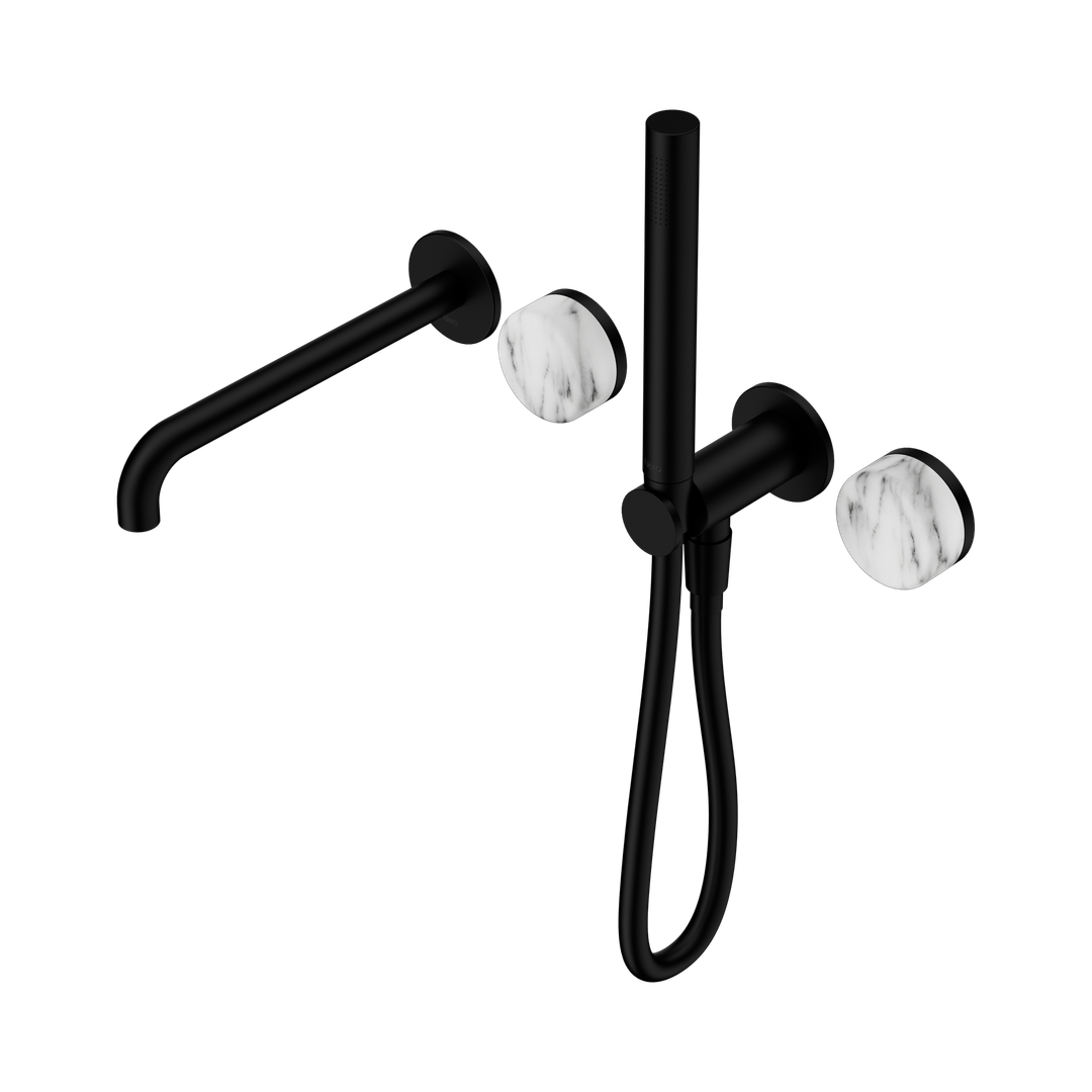 Nero Serenity Progressive Shower System - Spout Matte Black Arabescato Corchia Handle & Slim Shower