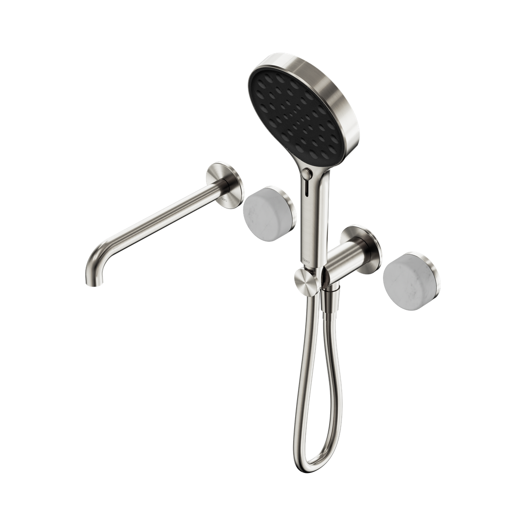 Nero Serenity Progressive Shower System - Spout Brushed Nickel - Carrara Handle & Serenity Hand Shower