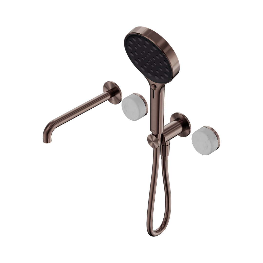 Nero Serenity Progressive Shower System - Spout Brushed Bronze - Carrara Handle & Serenity Hand Shower