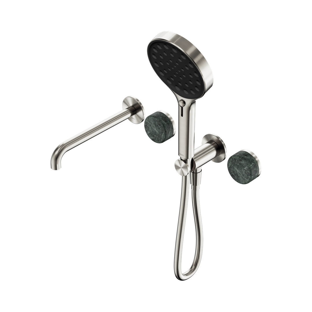Nero Serenity Progressive Shower System - Spout Brushed Nickel - Verde Alpi Handle & Serenity Hand Shower