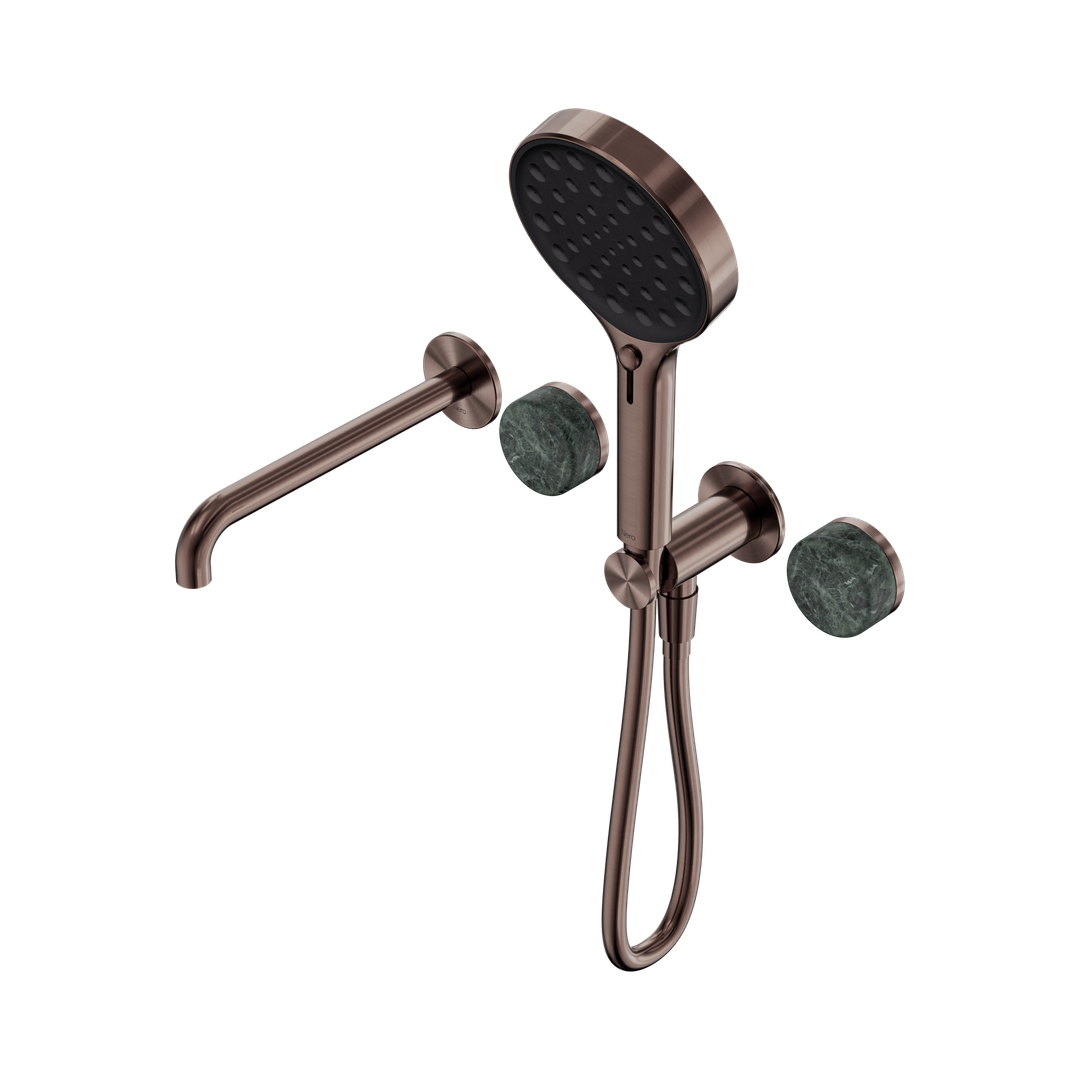 Nero Serenity Progressive Shower System - Spout Brushed Bronze - Verde Alpi Handle & Serenity Hand Shower